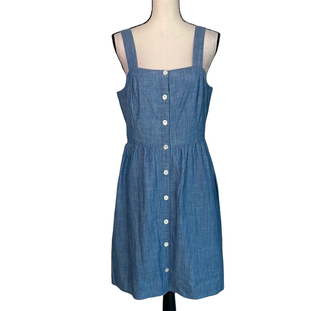 J.Crew Light Blue Denim Square Neck Button Front Dress 10